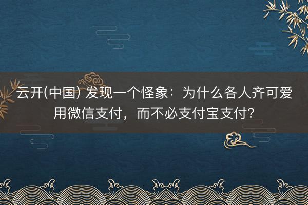 云开(中国) 发现一个怪象：为什么各人齐可爱用微信支付，而不必支付宝支付？